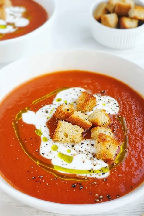 Indulge in a comforting bowl of tomato soup made with nutritious bone broth. This delicious and flavorful soup is perfect for chilly days or whenever you're craving a warm, satisfying meal. The rich flavors from the tomatoes combined with the nourishing benefits of bone broth create a wholesome dish that will leave you feeling satisfied and nourished. Whether enjoyed as a light lunch or cozy dinner option, this tomato soup with bone broth recipe is sure to become a favorite in your meal rotation Soup With Bone Broth, Benefits Of Bone Broth, Meal Rotation, Tomato Soup Homemade, Tomato Soup Recipe, Bone Broth Recipe, Pureed Soup, Cozy Dinner, Tomato Soup Recipes