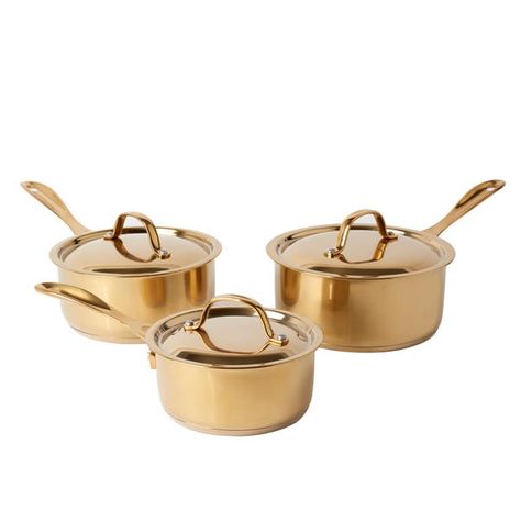 Gold Pots And Pans, Sauce Pans, Induction Oven, Saucepans, New Orleans Homes, Sauce Pan, Pan Set, Dream House Decor, Aesthetic Grunge