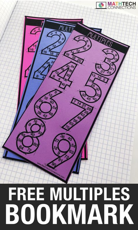 Use these free math bookmarks to review multiples. Students skip count to find the multiples of numbers 2-9. Glue inside a math notebook for reference. This math printable is a big help for students struggling with multiplication or division!  #GuidedMath #fourgrademath #4thGradeMath #MathCenters Skip Counting Bookmarks, How To Teach Elementary Math, 3rd Grade Math Help For Parents, 3rd Grade Math Tutoring Ideas, Multiples Posters Free, Math Bookmarks Free Printable, 3rd Grade Manipulatives, Multiplication Fast Facts, Ar Points Display