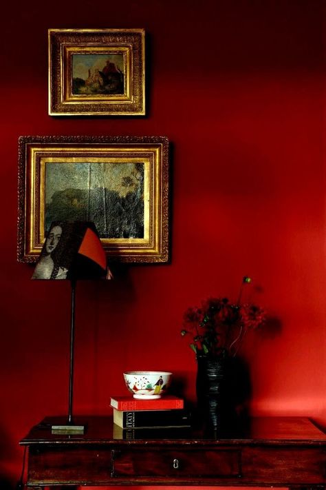 Red Feature Wall, Red Accent Wall, Maximalist Interior Design, Maximalist Interior, Red Room, Living Room Red, Red Rooms, Aesthetic Rooms, Red Walls