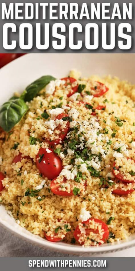 This easy couscous recipe is bursting with fresh flavors! Couscous, feta cheese, cherry tomatoes & lemon juice create this simple dish! #spendwithpennies #couscous #sidedish #mediterranean #recipe #couscous Recipe Couscous, Simple Couscous Recipes, Ww Appetizers, Couscous Dishes, Making Couscous, Mediterranean Recipe, Mediterranean Couscous, Quinoa Recipes Easy, Mediterranean Foods