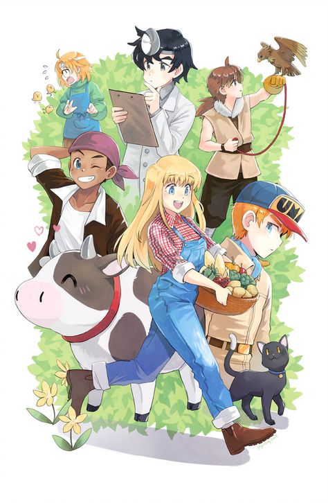 More Harvest Moon fanart, this time for the More Friends of Mineral Town fans! Print is now available on my Etsy Store~ Speedpaint: www.youtube.com... More Harvest Moon Life Harvest Moon Game Art, Harvest Moon Characters, Harvest Moon Wallpaper, Harvest Moon Fanart, Harvest Moon Back To Nature, Harvest Moon Btn, Friends Of Mineral Town, Town Wallpaper, Harvest Games