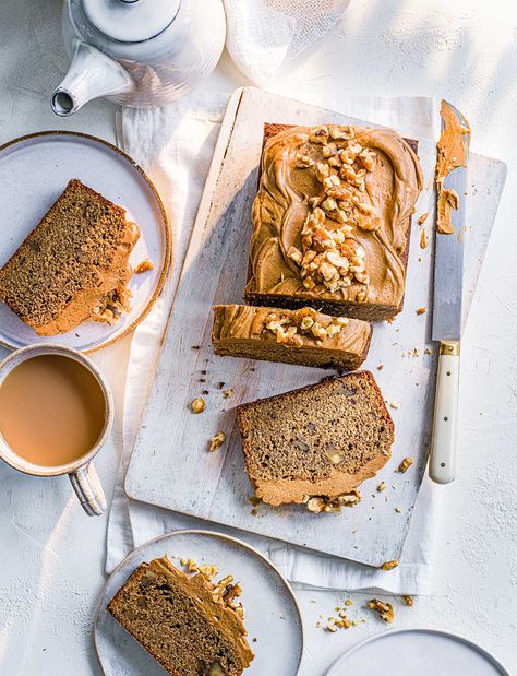 This easy-to-bake gluten-free loaf cake recipe is adored by coffee lovers and coffee dodgers alike, boasting a luxurious flavour, caramel-like sweetness and a satisfying nutty crunch. Try toasting the walnuts for extra flavour Walnut Loaf Cake, Walnut Loaf, Sainsburys Recipes, Loaf Cake Recipes, Afternoon Tea Recipes, Gluten Free Banana Bread, Delicious Magazine, Delicious Gluten Free Recipes, Rich Chocolate Cake