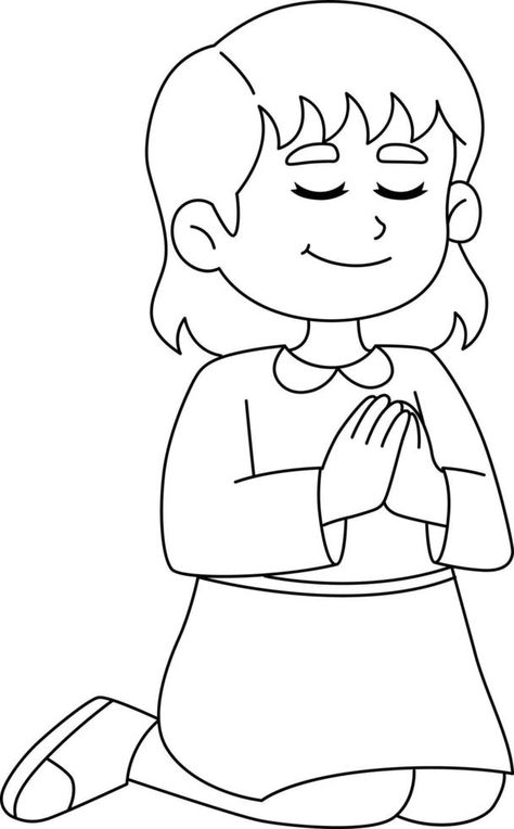 Girl Praying Isolated Coloring Page for Kids Girl Praying Drawing Easy, People Praying Drawing, Person Praying Drawing, Empathy Drawing, Praying Cartoon, Praying Drawing, Prayer Drawing, Rosary Drawing, Praying Hands Drawing