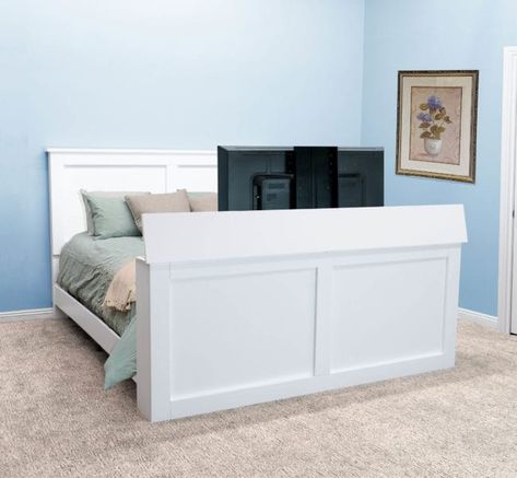 The Westport TV Bed - Traditional TV Bed - Wildwood TV Lift Furniture Hide Your Tv, Built In Tv, Custom Beds, Lift Bed, Bed Tv, Tv Lift Cabinet, Tv Bed, Raised Panel Cabinets, Tv Lift