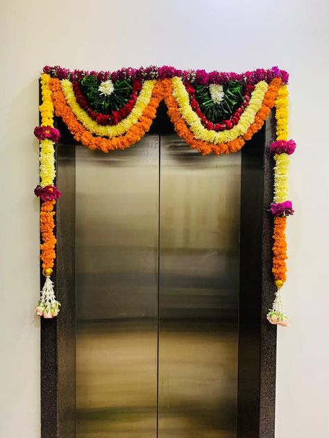 Flowers are blissful, make this Diwali memorable and refreshing with fresh flowers decoration. We Offer door decoration, pooja hall decoration, home decoration in Pune. Call us – +91 90112 21199 or email us – sales@bloomsonly.com for contactless delivery. #diwalidecor #diwali #doordecor #flowerdecoration #Pune #BloomsOnly Door Floral Decoration Indian, Marigold Door Decorations, Marigold Toran Designs, Door Toran Flower, Door Decorations Flowers Entrance, Gate Decoration For Diwali, Door Flower Decoration Indian, Diwali Decorations At Home Entrance Door, Toran Designs Doors Handmade Flowers