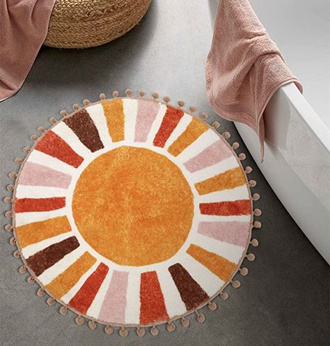 Sun Rug, Tufting Diy, Colorful Boho Rugs, Rug For Bathroom, Dorm Living Room, Circular Rugs, Retro Sun, Rainbow Rug, Boho Bathroom