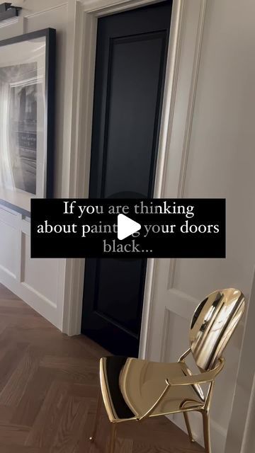 Sherwin-Williams Bahamas on Instagram: "So who’s finally done this and painted their doors black? Add that quick touch of sophistication to your space with Tricorn Black SW 6258 in satin finish here; beautifully painted by @thebeverlycasa. #SherwinWilliamsBahamas #FindColorInEveryDay" Black Door With Gold Knob, Black Magic Sherwin Williams Cabinets, Best Black Paint For Interior Doors, Black Magic Paint Sherwin Williams, Black Doors And Trim Interior, Black Interior Doors With White Trim, Iron Ore Interior Doors, Black Doors White Trim, Black Door White Trim