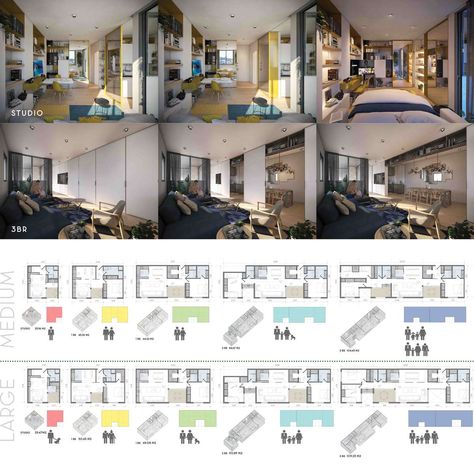 Flexible Housing Architecture, Modular Apartment Architecture, Modular Apartment, Small Apartment Building Plans, Studio Apartment Plan, Architectural Poster, Small Apartment Building Design, Temporary Architecture, Small Apartment Building