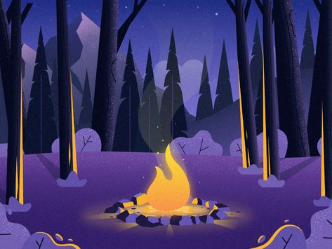 Campfire by Tanner Wayment on Dribbble Night Illustration, Forest Illustration, Cartoon Background, Illustration Character Design, Children's Book Illustration, Anime Scenery, Book Illustration, Salt Lake City, Graphic Poster