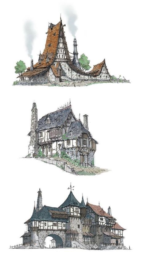 Medieval Houses, Building Concept, Building Art, Fantasy House, Character Sketches, Fantasy City, Fantasy Castle, Fantasy Places, Fantasy Concept Art