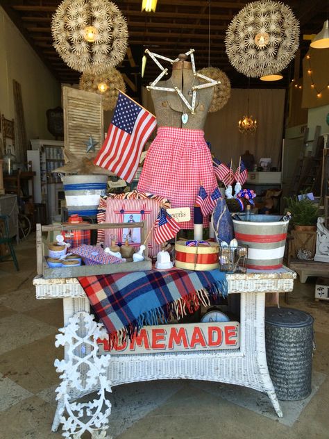 Patriotic Window Display, Summer Retail Display, Summer Store Display, Shutter Angel, Golf Display, Patriotic Display, Jolie Paint, Flip Furniture, Summer Window Display