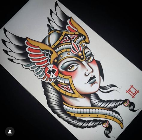 Traditional Valkyrie Tattoo, Artemis Tattoo, Flash Tattoo Ideas, Tv Tattoo, Y Tattoo, Snow Tattoo, Tattoo Doodles, Valkyrie Tattoo, Traditional Girl