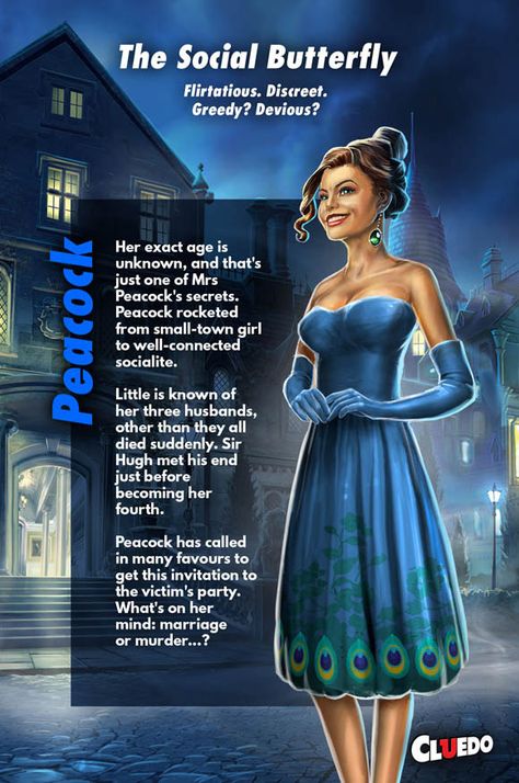 Mrs. Peacock - Peter Dobbin Clue Costume, Mrs Peacock, Clue Movie, Clue Board Game, Clue Party, Clue Games, Illustration Realistic, Mystery Dinner Party, Mystery Parties