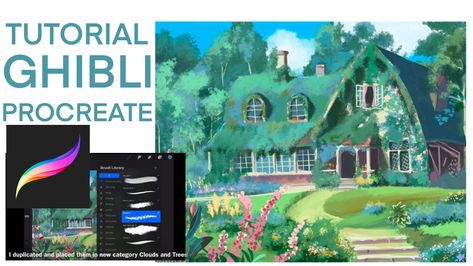 Quick tutorial on how to make Ghibli style backgrounds on Procreate using default brushes Anime Landscape Tutorial, Studio Ghibli Procreate, Ghibli Brush Ibis Paint, Ghibli Art Tutorial, How To Draw Ghibli, Procreate Environment, Ghibli Tutorial, Ghibli Procreate, Forest Tutorial