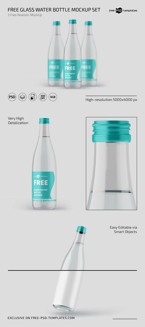 Bottle Mockup Free, Water Bottle Mockup, Psd Template Free, Glass Water Bottle, Bottle Mockup, Mockup Free Psd, Miss A, Free Mockup, Mockup Psd