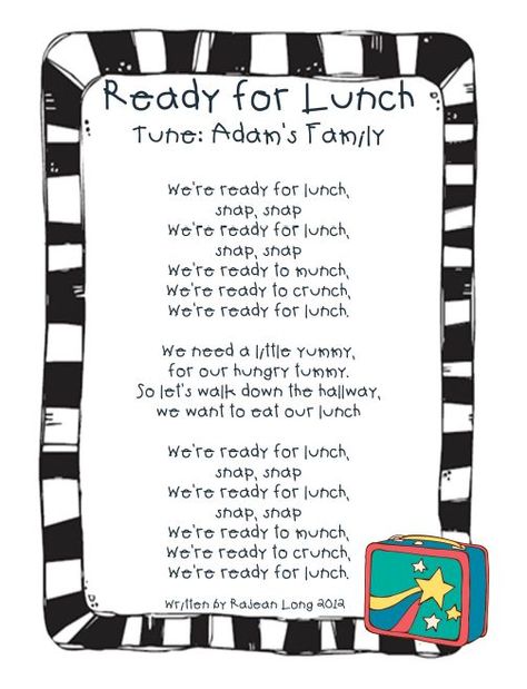 Lunch Song to the Adam's Family Song  Love this idea! Classroom Chants, Transition Songs For Preschool, Preschool Transitions, Transition Songs, Transition Activities, Circle Time Songs, Kindergarten Songs, Classroom Songs, Songs For Toddlers