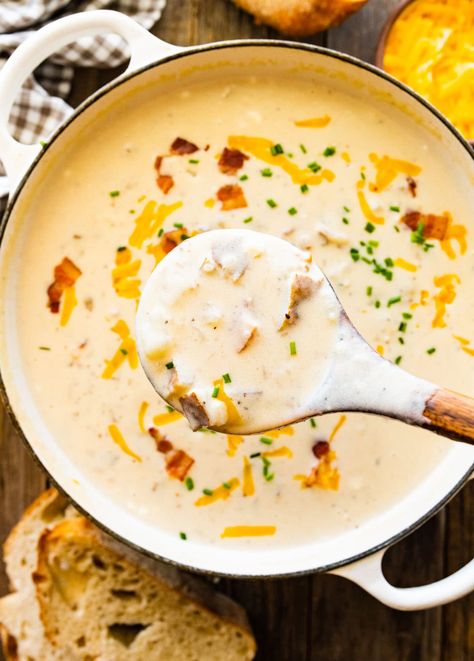 Outback Steakhouse Baked Potato Soup Recipe (Copycat) the closest to the restaurant version (and even better). You'll love this soup! Outback Steakhouse Potato Soup Recipe, Black Angus Potato Soup Recipe, Outback Baked Potato Soup Recipe, Russet Potato Soup, Copycat Potato Soup, Outback Potato Soup Recipe, Outback Potato Soup, Outback Steakhouse Recipes, Steakhouse Recipes