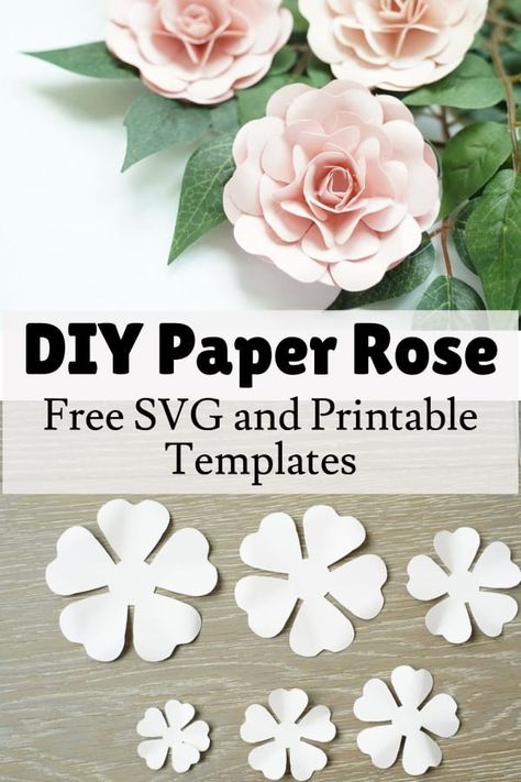 With free SVG and printable template, Cricut paper project ideas Diy Paper Flower Templates Free Printable, 3d Paper Flowers Cricut, Rolled Rose Svg Free, Cricut Paper Flowers Templates Free, Paper Rose Template Free Printable, Cricut Flowers Templates, Cricut Paper Flowers, Paper Flower Svg, Free Paper Flower Templates