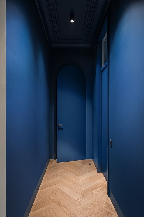 Blue Hallway, Minimal Interior Design, Apartment Makeover, Living Room Size, Interior Design Architecture, Minimalism Interior, Wood Interiors, Blue Walls, Architecture Interior