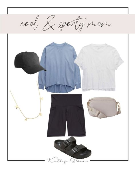 Water Park Mom Outfit, Sports Mom Style, Comfy Summer Mom Outfits, Track Mom Outfit, Elevated Athleisure Outfits Summer, Mom Park Outfit Summer, Cute Mom Outfits Comfy Casual Summer, Mom Uniform Summer, Athletic Mom Aesthetic