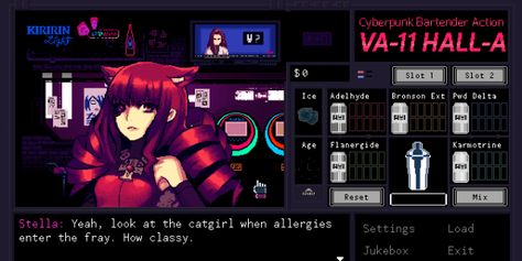 va-11 hall-a Cyberpunk Bartender Action, Cyberpunk Bartender, Va 11 Hall A, Mix Drinks, Panoramic Art, Boardwalk Empire, Video Games Playstation, I'm With The Band, Pokémon Tcg