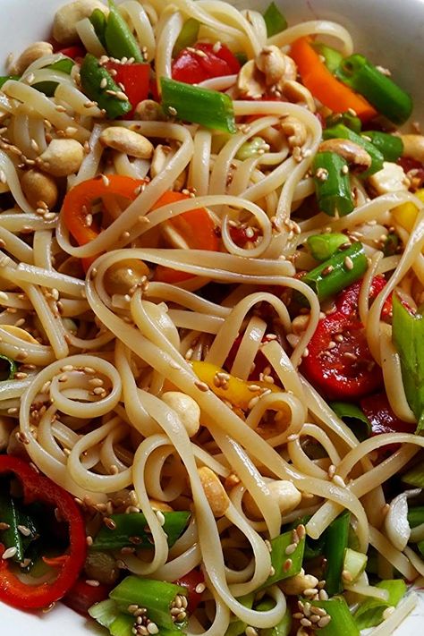 ~ Asian Linguine Salad ~ My Way Linguine Pasta Salad, Linguine Salad, Pasta And Vegetables, Cold Pasta Dishes, Linguine Pasta, Cooked Pasta, Cold Pasta, Linguine, Sesame Oil