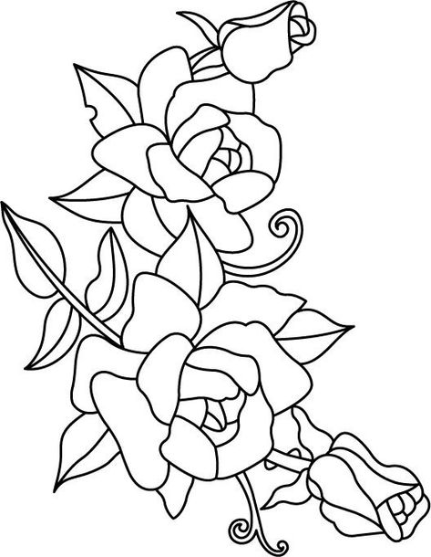 Outline drawings for the painting, stained glass, batik ~ DIY Tutorial Ideas! Neo Traditional Roses, Rose Outline, Rose Stencil, Glass Painting Patterns, Traditional Roses, Glass Painting Designs, Tattoo Traditional, Rose Drawing, Stained Glass Flowers