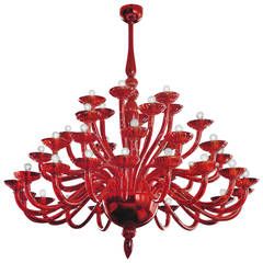 Large 42-Arm Red Murano Glass Chandeliers Starburst Chandelier, Red Glass Lamp, Glass Globe Chandelier, Red Chandelier, Glass Chandeliers, Red Murano Glass Jewelry With Round Beads, Murano Glass Chandelier Vintage, Vintage Chandeliers, Vintage Murano Chandelier