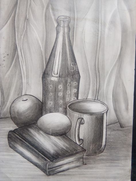 Still life in pencil shading Object Composition Drawing, Still Lives Drawing, Still Life Art Drawing, Still Life Drawing Pencil, Easy Still Life, Still Life Pencil, Life Drawing Pencil, Still Life Pencil Shading, Draw Sea Animals