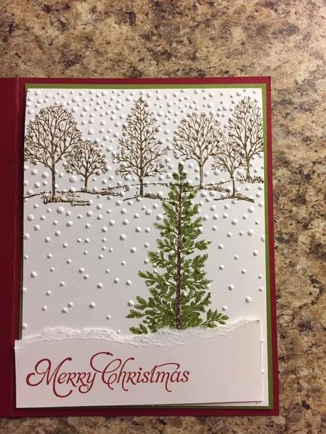 Christmas Stamping Cards, Lovely As A Tree Christmas Cards, Christmas Cards With Trees, Home Made Christmas Cards, Christmas Card Design Ideas, Rustic Christmas Cards, Card Design Ideas, First Christmas Card, Christmas Card Pictures