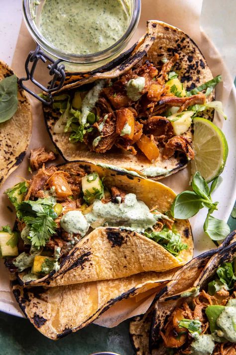 Half Baked Harvest Chicken Tacos, Half Baked Harvest Fish Tacos, Pineapple Tacos Chicken, Teriyaki Chicken Tacos, Taco Photography, Hawaiian Chicken Tacos, Tacos Pineapple, Jalapeño Pineapple, Jerk Chicken Tacos With Pineapple Salsa