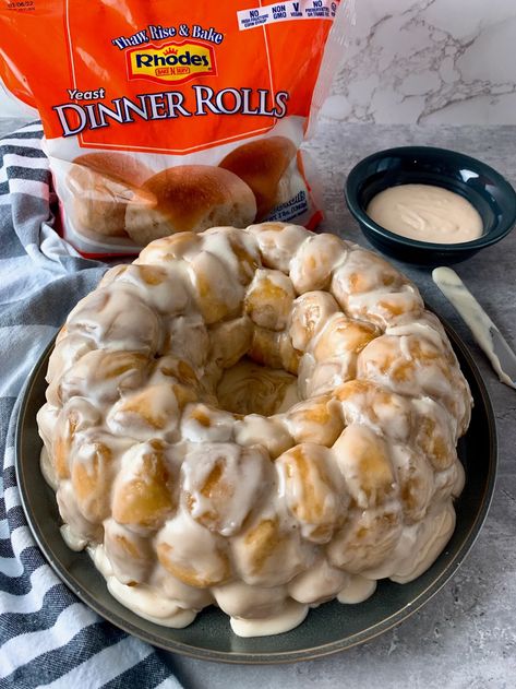 Cinnamon Roll Monkey Bread Rhodes Cinnamon Rolls Bundt Pan, Monkey Bread Rhodes Rolls, Rhodes Rolls Monkey Bread, Rhodes Rolls Recipes, Rhodes Cinnamon Rolls, Rhodes Recipes, Monkey Breads, Cinnamon Monkey Bread, Rhodes Bread