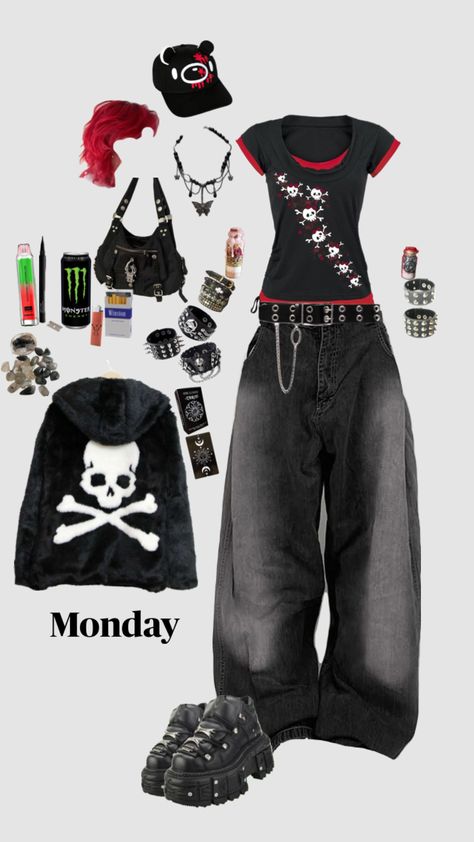 Monday outfit !! #emo #scenekid #grunge #fyp #viral #yesyes #monster Scene Outfits For School, Real Emo Outfits, Emo School Outfits, Emo Y2k Outfits, Outfit Emo, Shifting Outfits, Monday Outfit, Pinterest Wardrobe, Emo Scene Hair