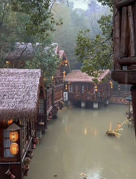 China Village, Bamboo Village, Village Aesthetic, Chinese Village, Chinese Mountains, Forest Village, Japanese Village, Chinese Aesthetic, Peace Illustration