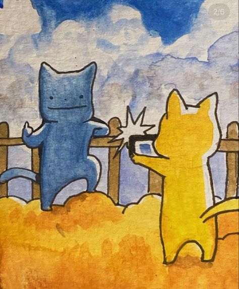 Anna Laura Art, Being Together, Mia 3, Yellow Cat, Blue Cat, Arte Inspo, Blue Cats, Cat Drawing, A Word