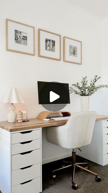 Kate Elise • Interiors & Lifestyle on Instagram: "Whenever I share my office space on my stories you guys always ask where my desk is from! So here are the details. It’s a super easy functional space using minimal effort and spend. Here is what you need:   2 Alex Drawers from @ikea_australia these also come in Black!  1 Timber panel from @bunnings mine is 1.8 long, and I gave it one coat of wood sealer to protect.  3 square frames from @kmartaus to add some height above a little shelf would look cute too!  Plus all the other bits and pieces you may use to make your workspace functional!   Enjoy!   #homeoffice #desk #ikeadesk #easyofficesolution #homeofficehack #interiorhack #ikeahack #bunningshack #workfromhome #officestyling #officeinspo" Desk Alex Ikea, Ikea Alex Desk, Alex Desk, Alex Drawers, Ikea Australia, Ikea Alex Drawers, Desk Hacks, Alex Drawer, Little Shelf