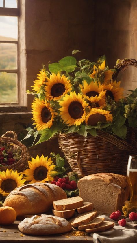 AI generated art with prompt Lammas aesthetic, Lughnasadh aesthetic, harvest, sunflowers, raspberries, bread, grain, beer, cornucopia, scythe, sickle, corn dollies, baskets, gratitude, gold, yellow, orange, copper, sun Cornucopia Aesthetic, Lammas Lughnasadh Aesthetic, Demeter Altar, Feast Aesthetic, Lughnasadh Aesthetic, Mabon Aesthetic, Late Summer Aesthetic, Celtic Holidays, Harvest Aesthetic