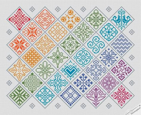 Thread Projects, Autumn Cross Stitch Patterns, Blackwork Cross Stitch, Crochet Mosaic, Cross Stitch Border Pattern, Cross Stitch Geometric, Blackwork Embroidery, Cross Stitch Heart, Mini Cross Stitch