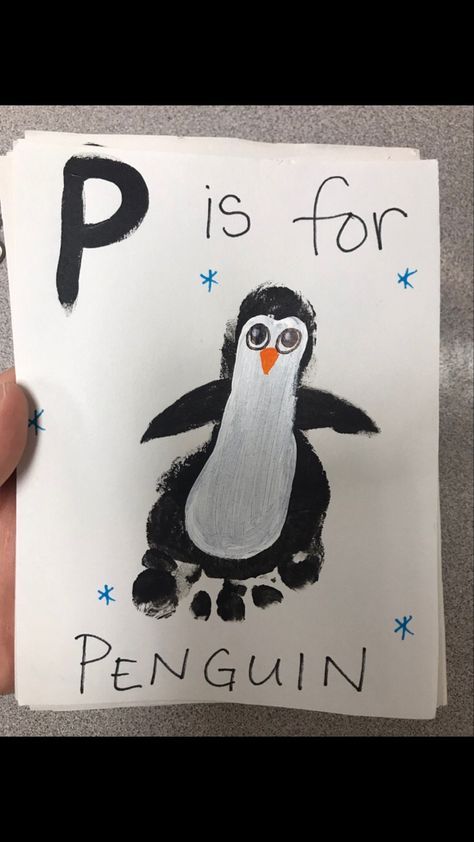 Penguin Footprint, P Is For Penguin, Letter P Crafts, Baby Footprint Crafts, Bear Footprint, Baby Art Crafts, Footprint Craft, Penguin Crafts, Letter Crafts