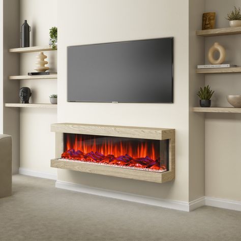 Floating Fireplace Mantle, Wall Hanging Fireplace, Fire Feature Wall, Electric Fireplace Suites, Fireplace Feature Wall, Wall Mounted Electric Fireplace, Mounted Electric Fireplace, Wall Mounted Electric Fires, Wall Mounted Fireplace