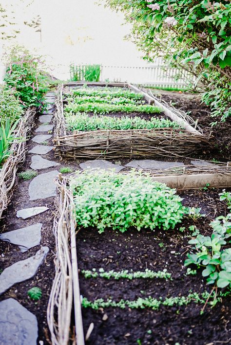 Woven Twig Fence, Woven Willow Raised Beds, Willow Wattle Fence, Wattle Raised Garden Bed, Diy Willow Fence, Willow Garden Edging, Stick Garden Bed, Diy Wattle Fencing, Garden Natural Design