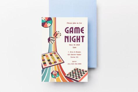 Get ready to roll the dice and unleash the fun with our Retro Game Night invitation template! Invite your friends to join the ultimate gaming showdown. #retro #seventies #GameNightInvite, #BoardGameBash, #PlayAndParty, #GamingGala, #FunAndGamesNight, #TabletopTournament, #PuzzleParty, #CardGameCraze, #DiceDuel, #StrategySession @invite #invitationtemplate #digitaldownload #etsy #canva #smallbusiness #womanownedbusiness Game Night Graphic, Game Night Invitations, Puzzle Party, Fun Board Games, Minimal Poster, Game Night, Invite Your Friends, House Party, Retro Gaming