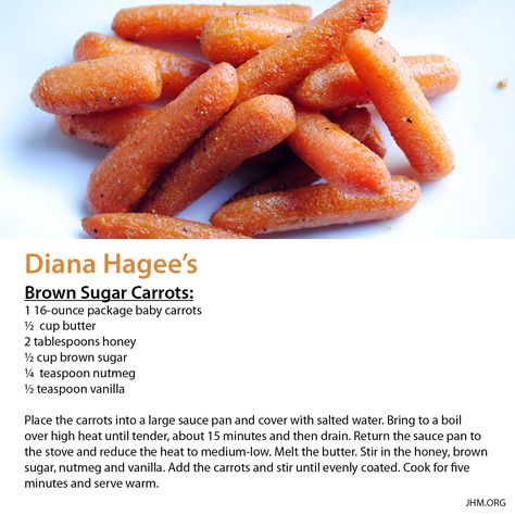 Enjoy a delicious recipe from Diana Hagee's kitchen. Diana Hagee Recipes, Brown Sugar Carrots, Carrot Recipes Side Dishes, Brown Sugar Glazed Carrots, Sugar Carrots, Candied Carrots, Southern Cooking Recipes, Sweet Carrot, Easy Healthy Meal Prep