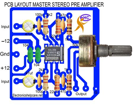 PCB LAYOUT MASTER STEREO PRE AMPLIFIER Amplifier Audio, Circuit Board Design, Dc Circuit, Electronic Circuit Design, Electronics Basics, Electronic Schematics, House Wiring, Electronic Circuit Projects, Electronic Circuit