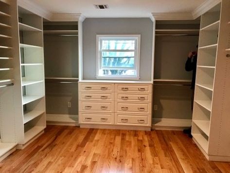 Walk In Closet Ideas Window, Walking Closet With Window, Closet Design Layout With Window, Small Closet With Window, Window In Master Closet, Master Closet Design With Window, Closet With Windows Ideas, Closet Designs With Window, Walk In Closet Ideas With Window