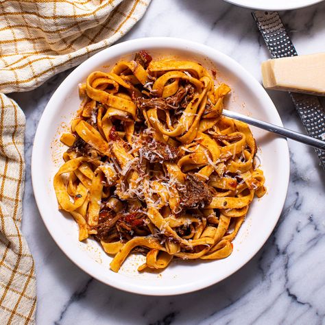 Braised Short Rib Tagliatelle Pasta Recipe | Sur La Table Tagliatelle Pasta, Rib Meat, Short Rib, Braised Short Ribs, Beef Short Ribs, Chef Recipes, Short Ribs, Pasta Recipe, Bon Appetit