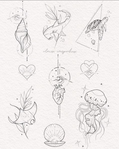 Aquatic Tattoo, Ocean Theme Tattoos, Cozy Cuddles, Shell Tattoos, Small Girly Tattoos, Sea Tattoo, Theme Tattoo, Ocean Tattoos, Small Pretty Tattoos