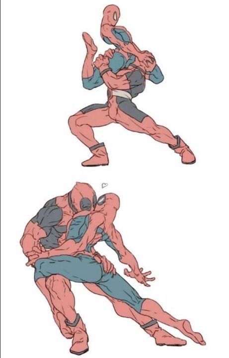 Tall X Short, Spiderman And Deadpool, Spideypool Comic, Deadpool Y Spiderman, Ship Dynamic, Deadpool X Spiderman, Marvel Comics Funny, Deadpool Art, Deadpool And Spiderman