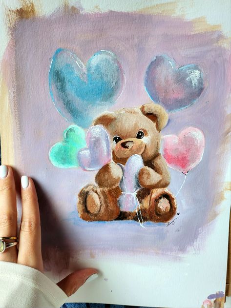 #inspo #inspiration #paintingidea #idea #gouache #acrylics #oilpaint #paint #painting # teddybear #cute # balloon #gift #wedding #drawing #art #artist,  #doodle, 
Teddy bear holding balloons for a birthday or a party. Perfect for a gift. For kids.
Ideas for birthday #festive, #party 
Painting inspiration easy and quick Teddy Bear Painting Canvas Easy, Teddy Bear Painting Easy, Wedding Drawing Art, Painting Inspiration Easy, Teddy Bear Holding Balloons, Ballon Painting, Bear Holding Balloons, Teddy Bear Painting, Teddy Bear Pants